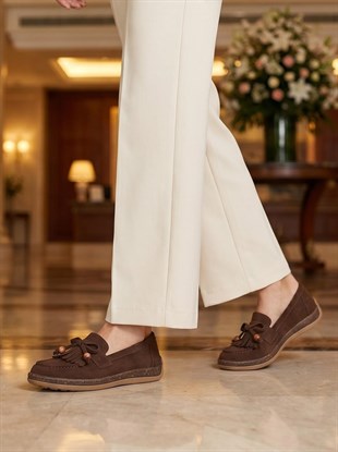 Nesil Shoes Dvm 2001 Kahve Süet Püsküllü Kadın Ayakkabı