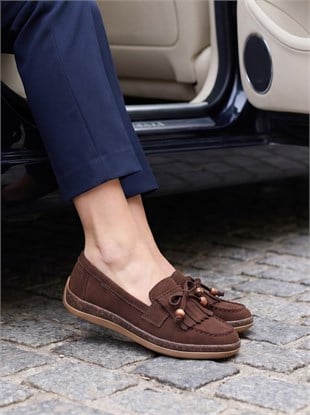 Nesil Shoes Dvm 2001 Kahve Süet Püsküllü Kadın Ayakkabı