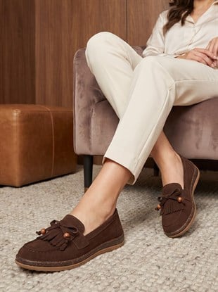 Nesil Shoes Dvm 2001 Kahve Süet Püsküllü Kadın Ayakkabı