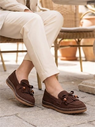 Nesil Shoes Dvm 2001 Kahve Süet Püsküllü Kadın Ayakkabı