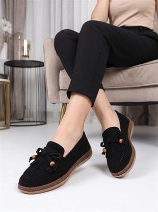 Nesil Shoes Dvm 2001 Siyah Süet Püsküllü Kadın Ayakkabı