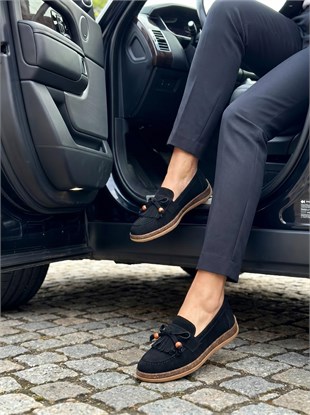 Nesil Shoes Dvm 2001 Siyah Süet Püsküllü Kadın Ayakkabı