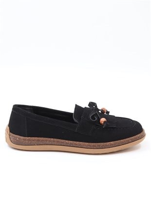 Nesil Shoes Dvm 2001 Siyah Süet Püsküllü Kadın Ayakkabı