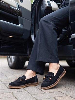 Nesil Shoes Dvm 2001 Siyah Süet Püsküllü Kadın Ayakkabı