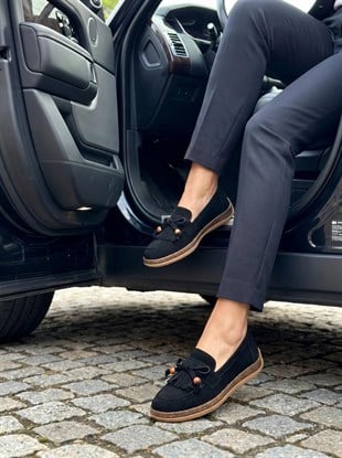 Nesil Shoes Dvm 2001 Siyah Süet Püsküllü Kadın Ayakkabı
