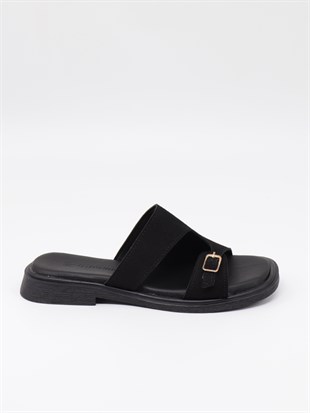Nesil Shoes Dvm 210 Siyah Süet Tokalı Kadın Terlik 
