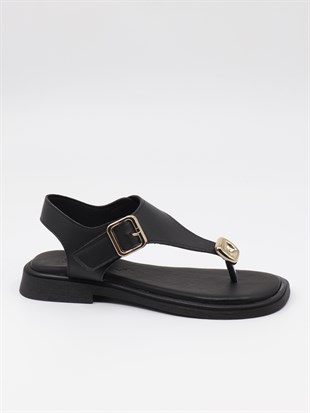Nesil Shoes Dvm 219 Siyah Tokası Cırtlı Parmak Arası Sandalet