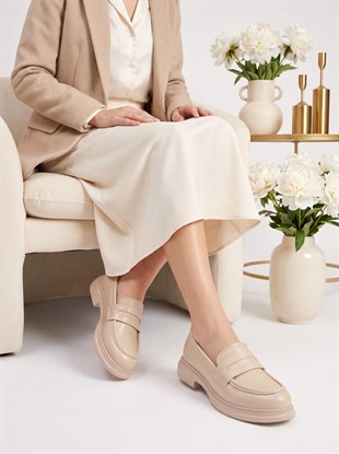 Nesil Shoes Dvm 2530 Bej Maskulen Kadın Loafer