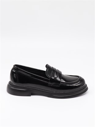 Nesil Shoes Dvm 2530 Siyah Rugan Maskulen Kadın Loafer