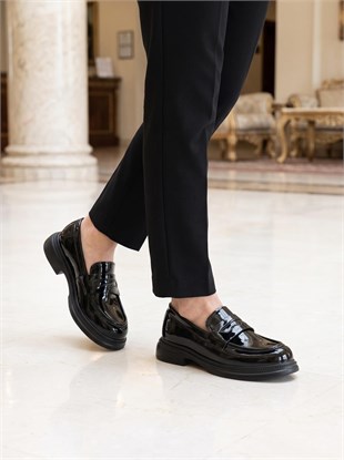 Nesil Shoes Dvm 2530 Siyah Rugan Maskulen Kadın Loafer