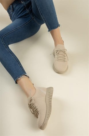Nesil Shoes Dvm 500 Bej Triko Kadın Sneakers