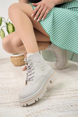 Nesil Shoes Dvm 5003 Gri Bağcıklı Kadın Bot