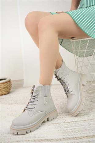 Nesil Shoes Dvm 5003 Gri Bağcıklı Kadın Bot