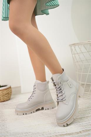 Nesil Shoes Dvm 5003 Gri Bağcıklı Kadın Bot
