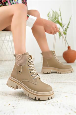 Nesil Shoes Dvm 5003 Vizon Bağcıklı Kadın Bot