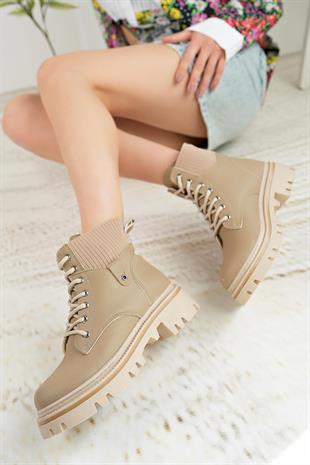 Nesil Shoes Dvm 5003 Vizon Bağcıklı Kadın Bot