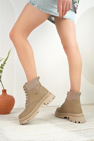 Nesil Shoes Dvm 5003 Vizon Bağcıklı Kadın Bot