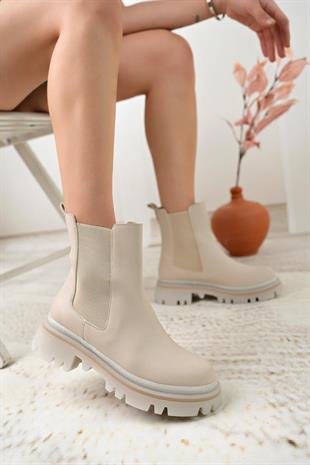 Nesil Shoes Dvm 5004 Bej Çift Lastikli Kadın Bot