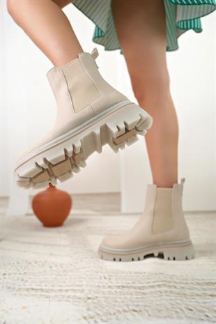 Nesil Shoes Dvm 5004 Bej Çift Lastikli Kadın Bot