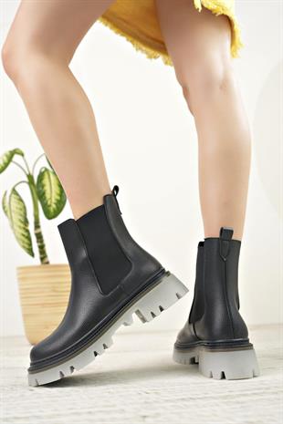 Nesil Shoes Dvm 5004 Siyah Çift Lastikli Kadın Bot