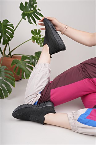 Nesil Shoes Dvm 502 Siyah Triko Örgü Taşlı Kadın Sneakers