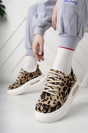 Nesil Shoes Dvm 5750 Leopar Havalı Taban Kadın Sneakers