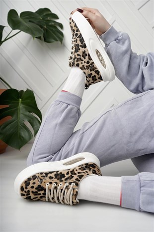 Nesil Shoes Dvm 5750 Leopar Havalı Taban Kadın Sneakers
