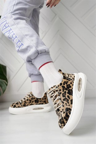 Nesil Shoes Dvm 5750 Leopar Havalı Taban Kadın Sneakers