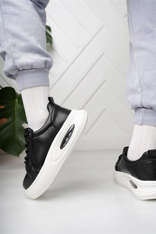 Nesil Shoes Dvm 5750 Siyah Beyaz Havalı Taban Kadın Sneakers