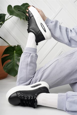 Nesil Shoes Dvm 5750 Siyah Beyaz Havalı Taban Kadın Sneakers