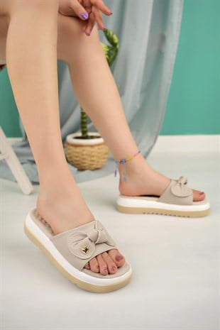 Nesil Shoes Dvm 650 Bej Beyaz Masaj Tabanlı Kadın Terlik