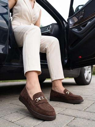 Nesil Shoes Ermod 020 Kahve Süet Makosen Kadın Ayakkabı