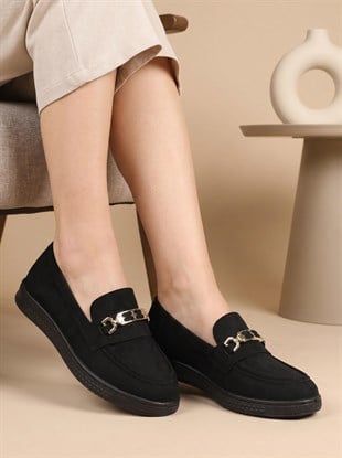 Nesil Shoes Ermod 020 Siyah Süet Makosen Kadın Ayakkabı
