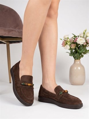 Nesil Shoes Ermod 026 Kahve Süet Makosen Kadın Ayakkabı