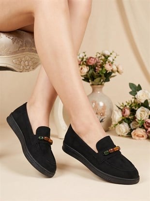 Nesil Shoes Ermod 026 Siyah Süet Makosen Kadın Ayakkabı
