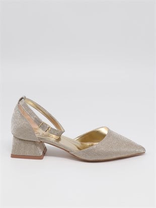 Nesil Shoes Ermod 301 Altın Simli Topuklu Kadın Ayakkabı