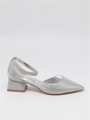 Nesil Shoes Ermod 301 Gümüş Simli Topuklu Kadın Ayakkabı