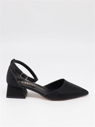 Nesil Shoes Ermod 301 Siyah Simli Topuklu Kadın Ayakkabı