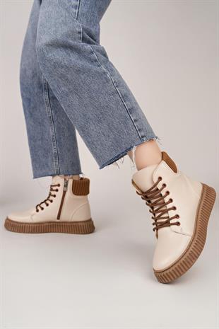 Nesil Shoes Ermod 401 Bej Taba Kadın Postal Bot