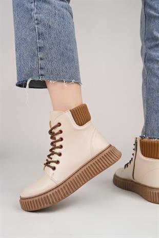 Nesil Shoes Ermod 401 Bej Taba Kadın Postal Bot