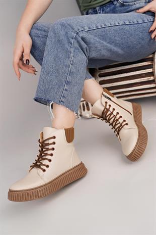 Nesil Shoes Ermod 401 Bej Taba Kadın Postal Bot