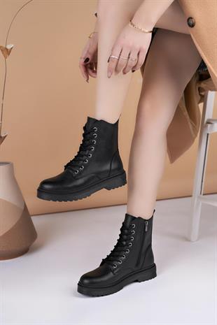 Nesil Shoes Ermod 615 Siyah Tabanı Dikişli Kadın Postal Bot