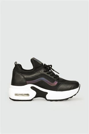 Nesil Shoes Flet 121 Siyah Beyaz Air Taban Kadın Sneakers