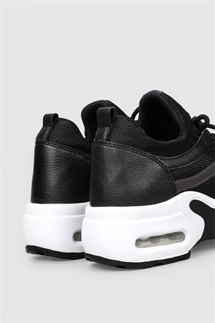 Nesil Shoes Flet 121 Siyah Beyaz Air Taban Kadın Sneakers