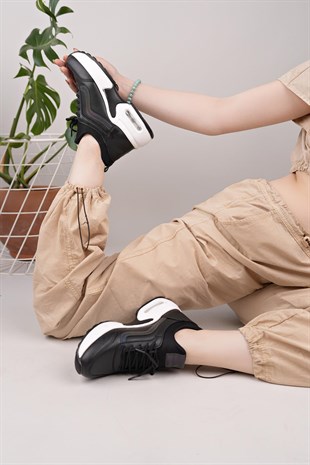 Nesil Shoes Flet 121 Siyah Beyaz Air Taban Kadın Sneakers