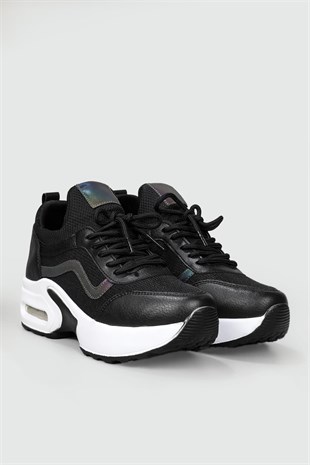 Nesil Shoes Flet 121 Siyah Beyaz Air Taban Kadın Sneakers