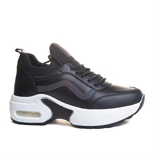 Nesil Shoes Flet 121 Siyah Beyaz Air Taban Kadın Sneakers