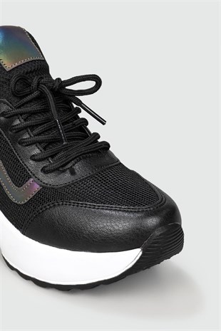 Nesil Shoes Flet 121 Siyah Beyaz Air Taban Kadın Sneakers