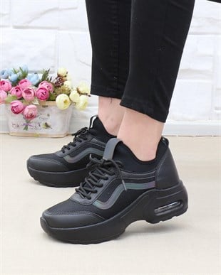 Nesil Shoes Flet 121 Siyah Tekstil Air Taban Kadın Sneakers
