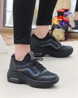 Nesil Shoes Flet 121 Siyah Tekstil Air Taban Kadın Sneakers